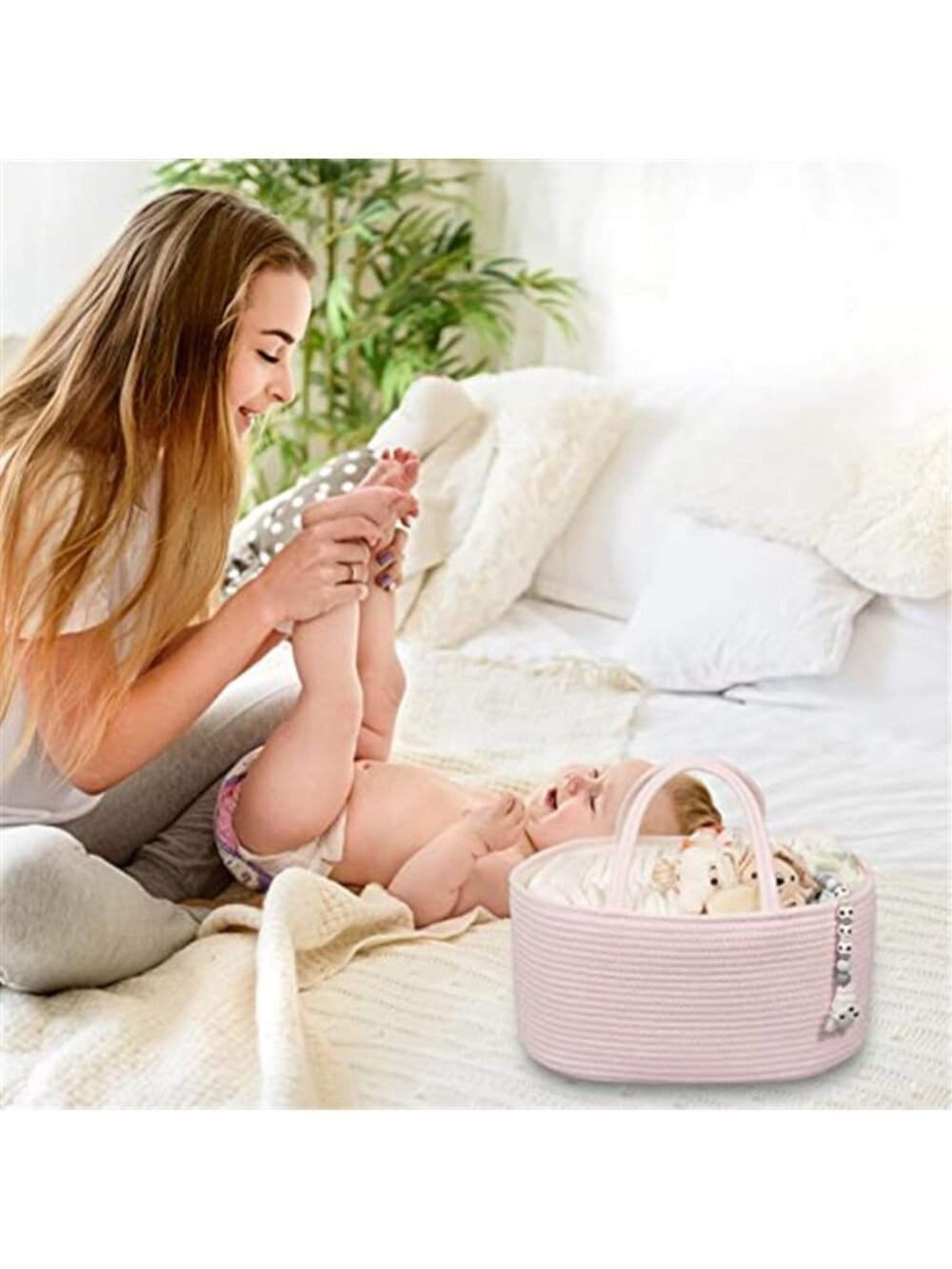 Large Baby Diaper Caddy Organizer for Girl Boy Rope Nursery Storage Bin Basket - Picture 5 of 7